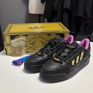 YuGiOh x Adidas Black Magician Black and Gold Sneakers with Purple Accents